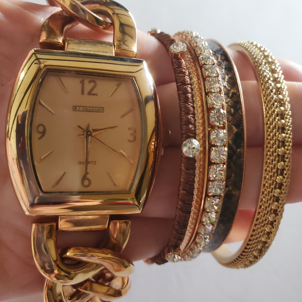 RJ Graciano Rose Gold Women's Watch & 5 Pc Bangle Wardrobe